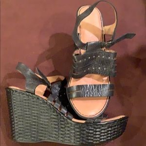 Born black leather wedge shoes